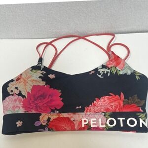 Peloton Womens Floral Strappy Back Sports Bra‎ Black Pink Size Small